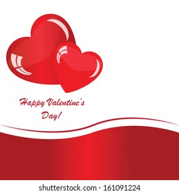 Valentine's background with two hearts on white phone with waves
