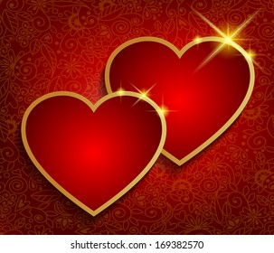 Valentine's background with two red hearts. Vector illustration