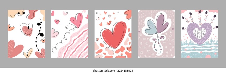 Valentines Background Vector Set, Doodle style design for theme decoration Valentine's Day, card design, digital print, scrapbook, wallpaper, cover and more.