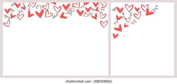 Valentine's backgrounds with doodle hand drawn lines and hearts vector illustration. 