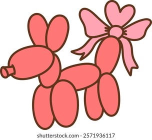 Valentine's balloon dog with heart bow, pink doodle theme
