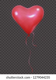 Valentines balloon. Realistic red balloon with ribbon. Valentine's Day decoration.