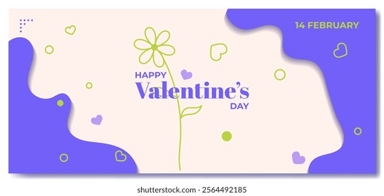 Valentines Banner Background. Happy Valentine's Day Simple Geometric Shape Love Heart With Flower.