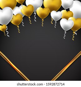 Valentines Banner With Gold And Silver Heart Balloon