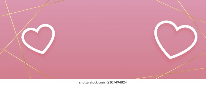 valentines banner with golden lines and white hearts