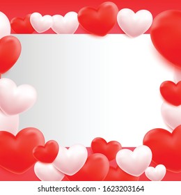 Valentines banner with holiday elements. red heart, gift box, ribbon. Vector illustration