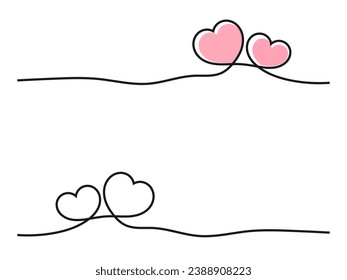 Valentine's banner with pink hearts and doodle hand drawn line isolated on white background vector.
