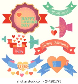 Valentine's banners and elements set, vector illustration