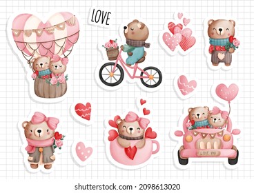 Valentines Bear Sticker, Sticker Sheet. 