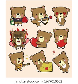 vectores de osos valentinos, ilustraciones, corazón rojo, regalo, guitarra, letra.