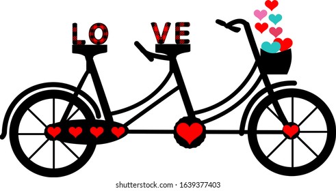 Valentines bicycle on white background. Buffalo Plaid Love text.Vector
