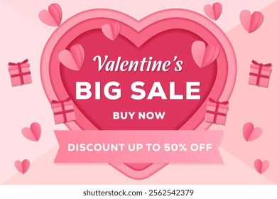 valentine's big sale background illustration in paper art style