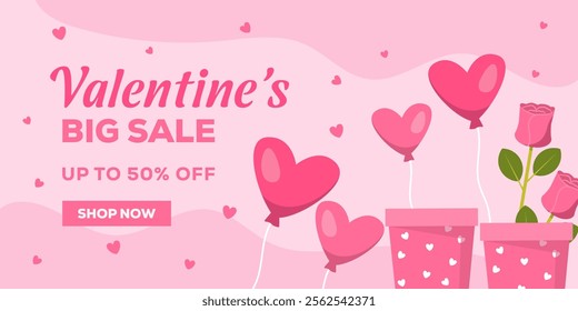 valentine's big sale horizontal banner in flat design