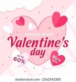 valentine's big sale promotion illustration in paper art style