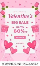 valentine's big sale vertical banner in flat design