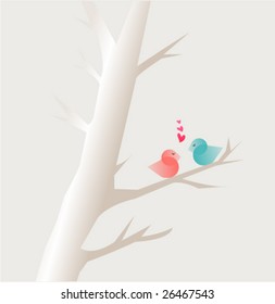 valentine's bird on snow tree