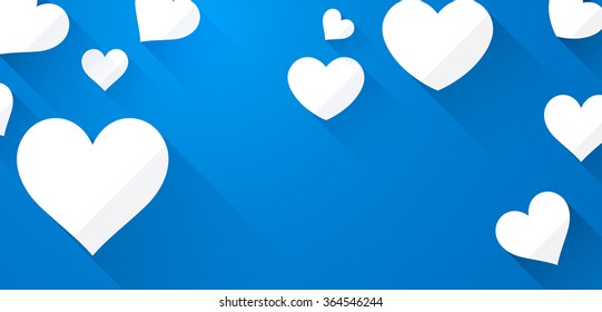 Valentine's blue background with white hearts. Vector paper illustration.