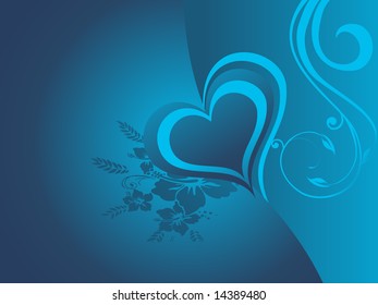 valentines blue heart with floral elements illustration