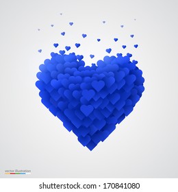 Valentines blue heart made hearts, Heart sign art, Vector illustration.