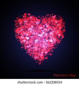 Valentine's bokeh hearts. Many of transparent hearts in the shape of big heart. Design card scrapbook. Vector illustration EPS10