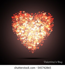 Valentine's bokeh hearts. Many of transparent hearts in the shape of big heart. Design card scrapbook. Vector illustration EPS10