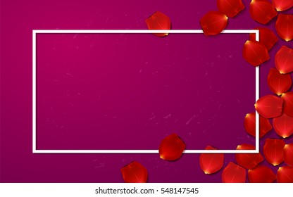 valentine`s  border Card design with red rose petals