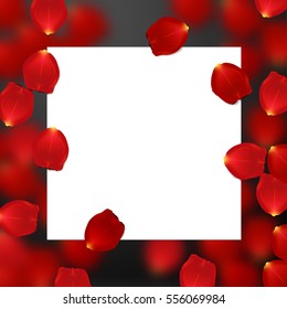 valentine`s border Card design with red rose petals