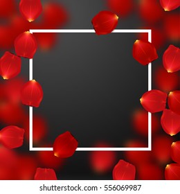 valentine`s border Card design with red rose petals