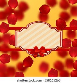valentine`s border Card design with red rose petals 