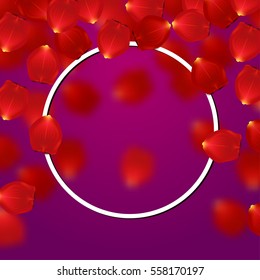 valentine`s border Card design with red rose petals 