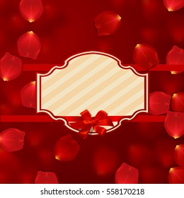 valentine`s border Card design with red rose petals 