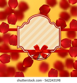 valentine`s border Card design with red rose petals  
