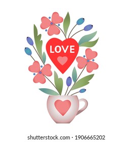 Valentines  bouquet with heart and love. Element for your Valentine`s Day Design. 