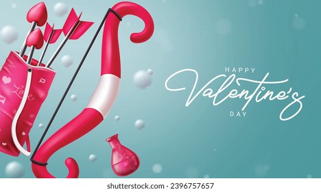 Valentine's bow and arrow vector design. Happy valentine's day greeting card with bow and arrow cupid love elements for dedication card. Vector illustration hearts day invitation card. 
