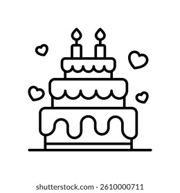 Valentines Cake vector outline icon. EPS 10 file