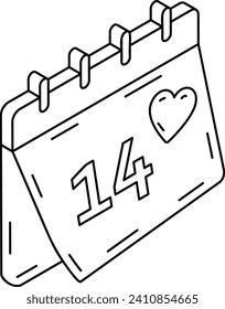 Valentines Calendar Signage isometric Concept, 14 de febrero Diseño de iconos vectoriales, símbolo de aplastamiento de obsesión, emociones y sensaciones Signo, Relación e infame ilustración de stock