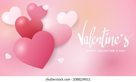 Valentine's calligraphy with heart  in Valentine's Day on pink background , Flat Modern design , illustration Vector EPS 10