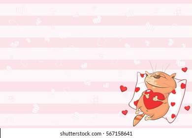 Valentine's card for 14 February with a Cute Tabby Cat Vector illustration