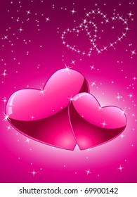 valentines card with 2 hearts - vector illustration
