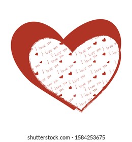 Valentine's card. Big red and white heart. Inside there are small red hearts and the text: I love you. Elements are arranged in random order. romantic design for valentines day.  Vector.