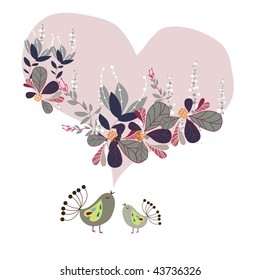 Valentine`s card with bird couple.