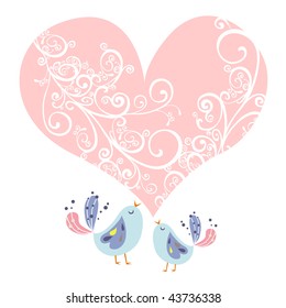 Valentine`s card with bird couple.