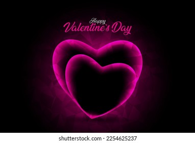 Valentine's card black and dark night background with pink heart shape