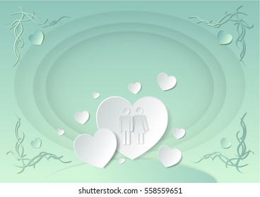 Valentine's card in blight blue background with man  women and heart symbal.