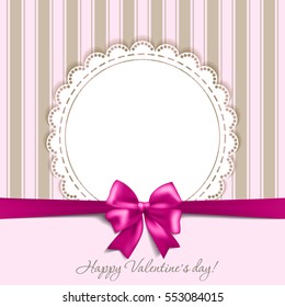 Valentines card with a bow and frame. Vector illustration