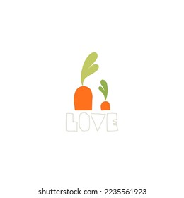 Valentine's card. Cartoon carrots and love lettering.