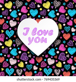 Valentines card with colorful abstract hearts.Vector illustration.
