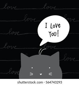 Valentine's card with copy space. I love you. Cat character. Template. Graphic design element.