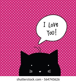 Valentine's card with copy space. I love you. Cat character. Template. Graphic design element.