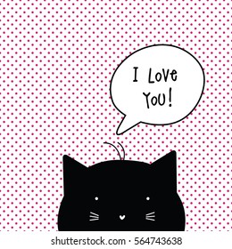 Valentine's card with copy space. I love you. Cat character. Template. Graphic design element.